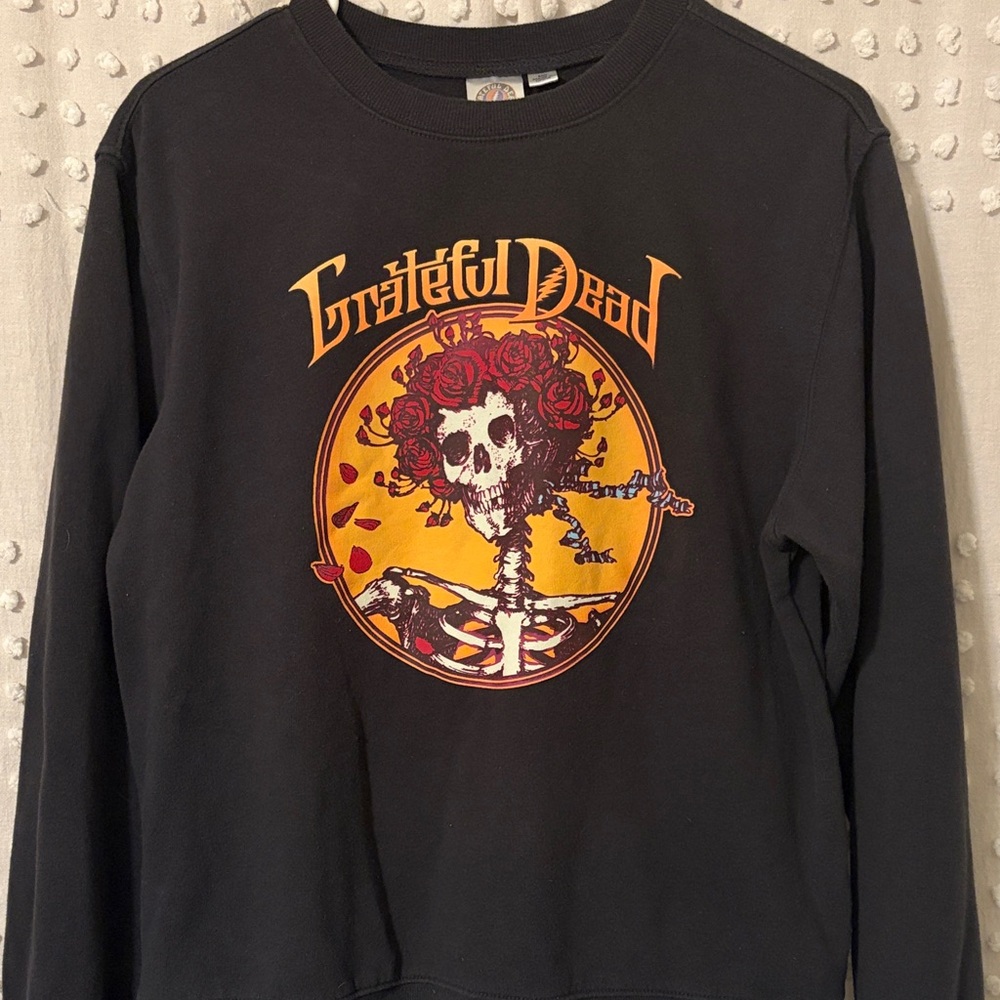 Grateful Dead Black Crewneck with Yellow & Red Skull Graphic